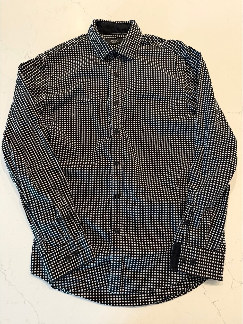 Alfani Mens Small Black White Checkered Long Sleeve Button Down Shirt